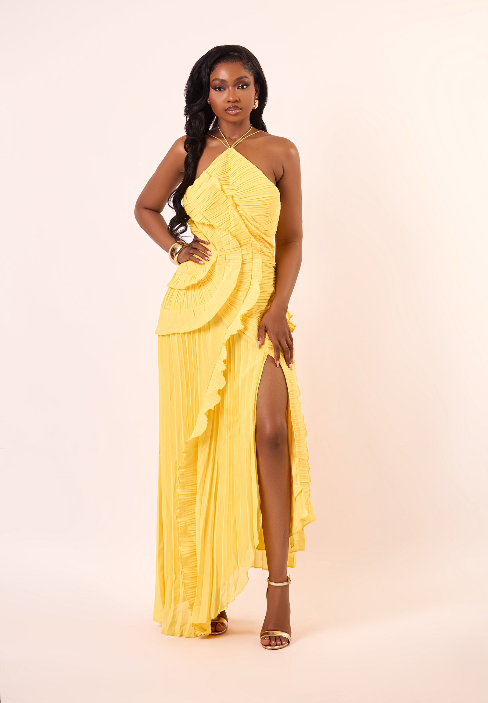 Valencia Ruffle Maxi Dress - Yellow